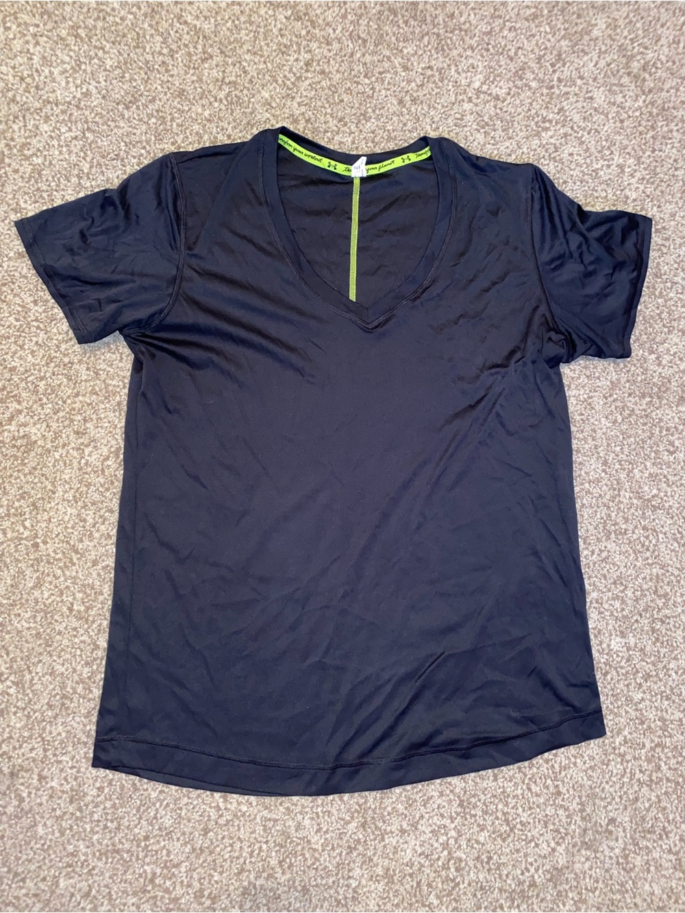 Under Armour Black V-Neck Short Sleeve Tee with Lime Accent